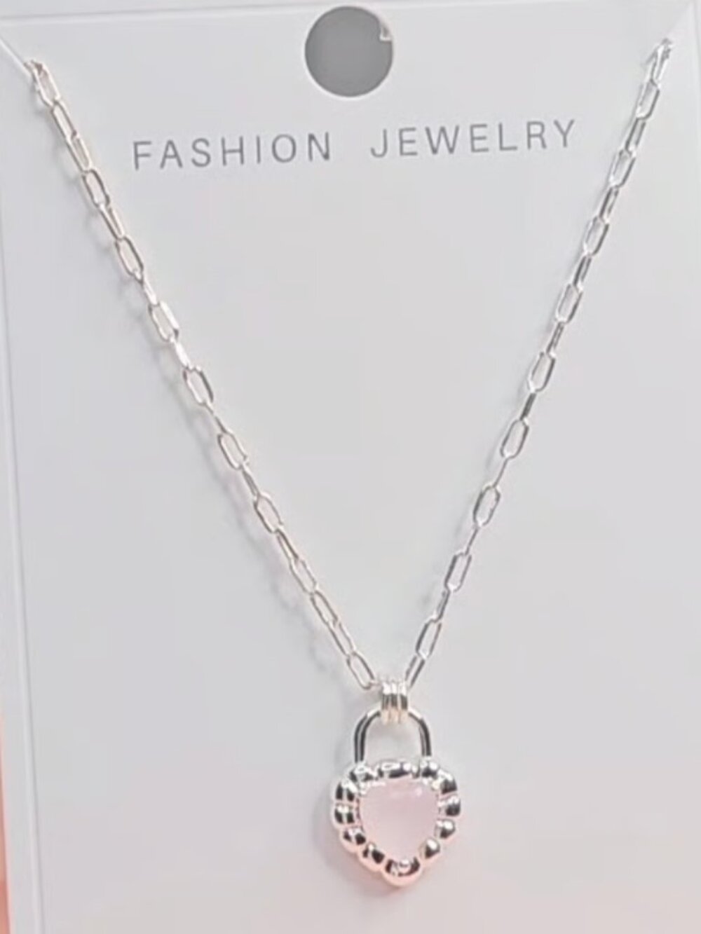 Pink heart lock CZ Necklace